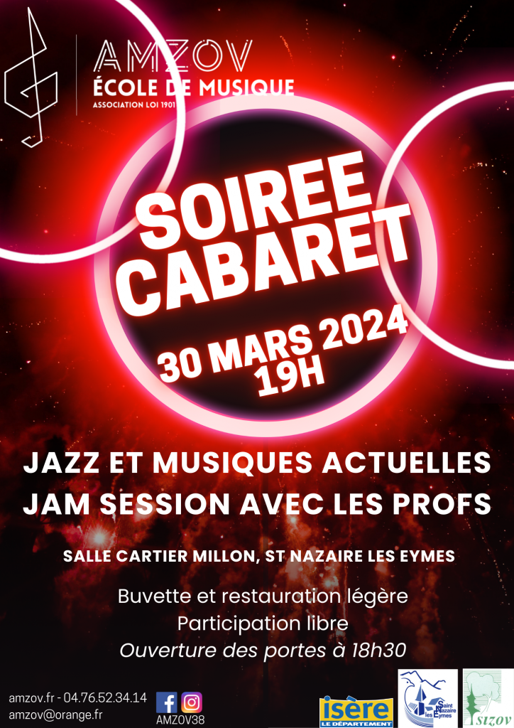 Soirée Cabaret le 30 mars, salle Cartier-Millon à St Nazaire les Eymes