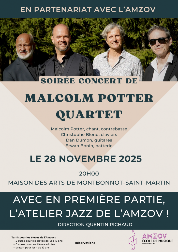 Malcolm Potter Quartet le 28 novembre à la Maison des Arts de Montbonnot !
