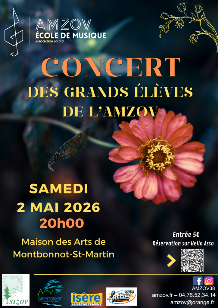 Concert des Grands Elèves de l'Amzov, samedi 2 mai à 20h à la Maison des Arts de Montbonnot-St-Martin